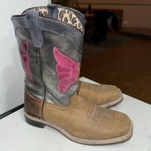 Smoky Mountain Youth Unisex Riley Leather Brown/Pink Boots, Size 7Y, EUC